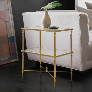 brass side table with stretcher | modern history mh1189f01